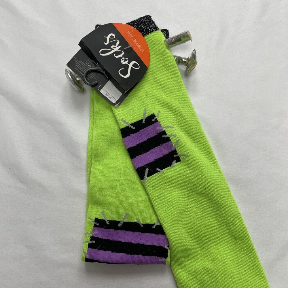 Halloween Frankenstein Dress Up Bioworld Crew Knee High Socks Womens 9-11 Adult - Picture 3 of 10